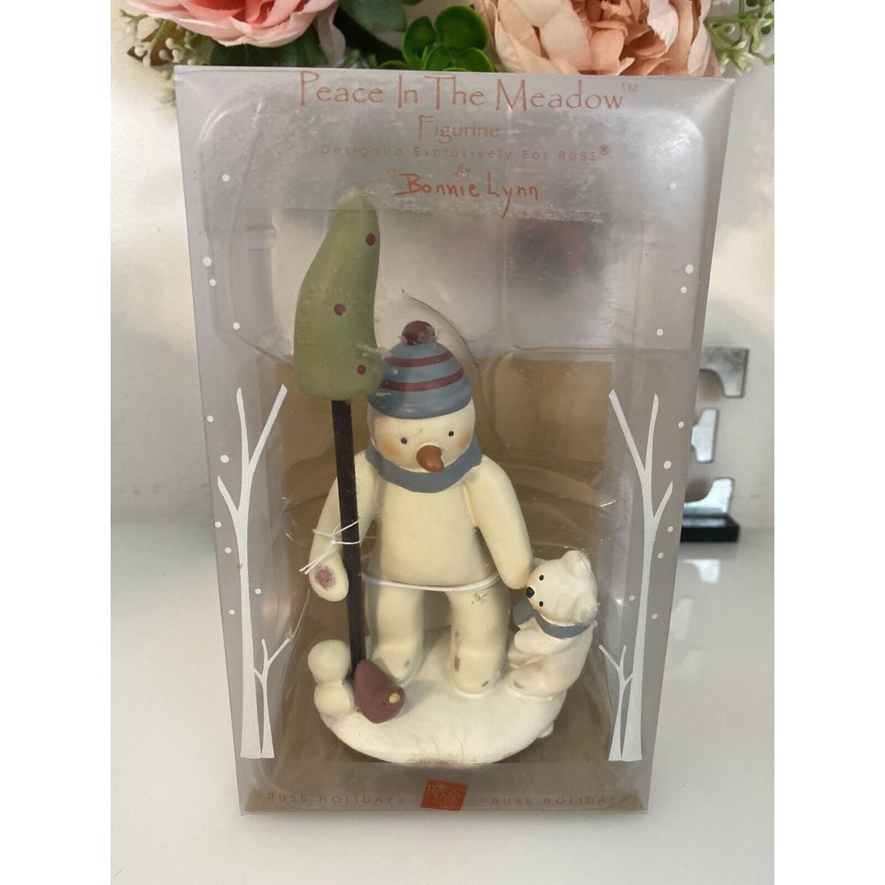 Russ Bonnie Lynn Peace In The Meadow‎ Christmas Holiday Snowman w Teddy NIB Vtg